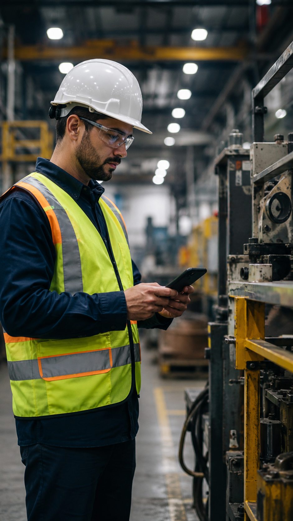 Employee completing a safety inspection on a tablet